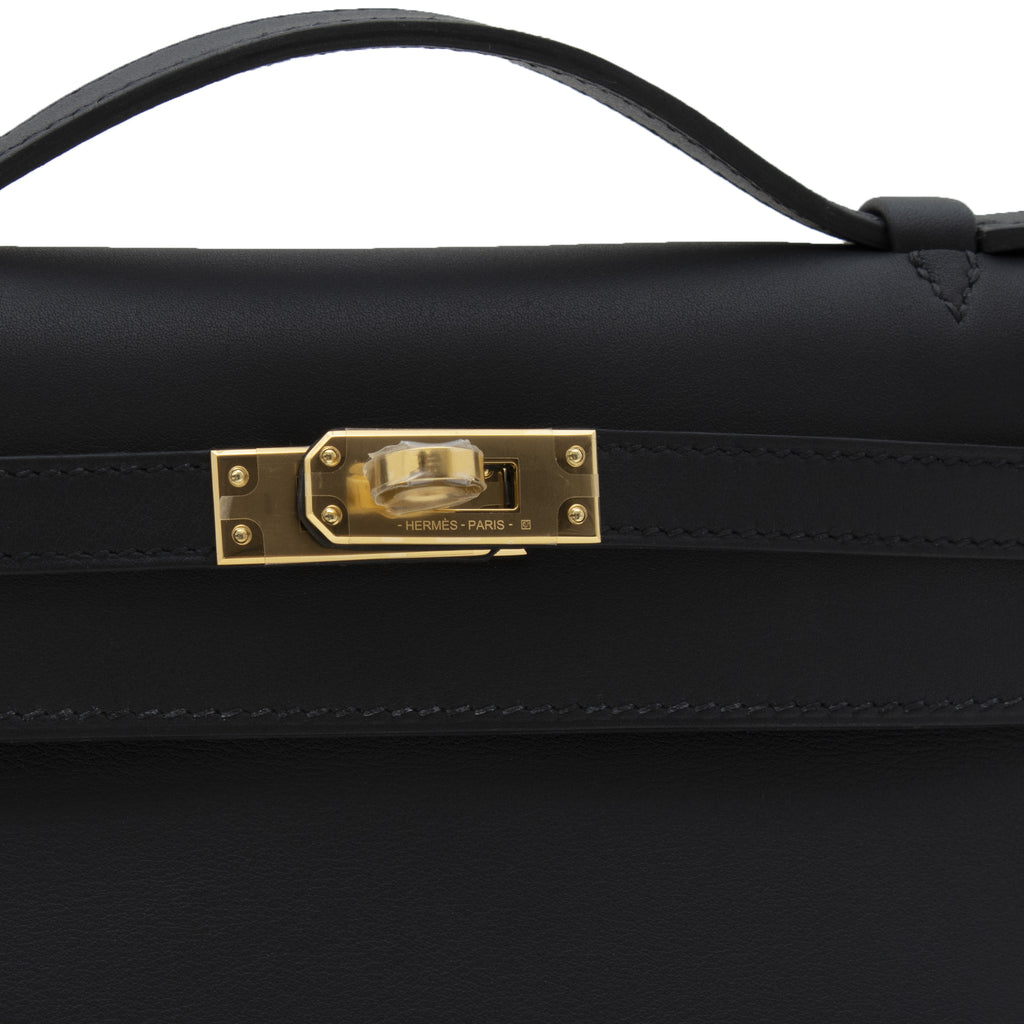 KELLY POCHETTE SWIFT BLACK GOLD HARDWARE CLUTCH BAG B STAMP, 2023